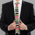 Aloha Skull Striped Pattern Print Necktie