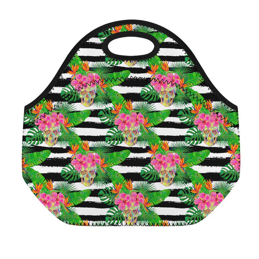 Aloha Skull Striped Pattern Print Neoprene Lunch Bag