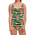 Aloha Skull Striped Pattern Print One Piece Swimsuit