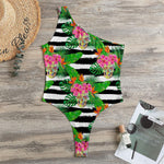 Aloha Skull Striped Pattern Print One Shoulder Bodysuit