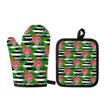 Aloha Skull Striped Pattern Print Oven Mitt And Pot Holder Set