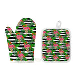 Aloha Skull Striped Pattern Print Oven Mitt And Pot Holder Set