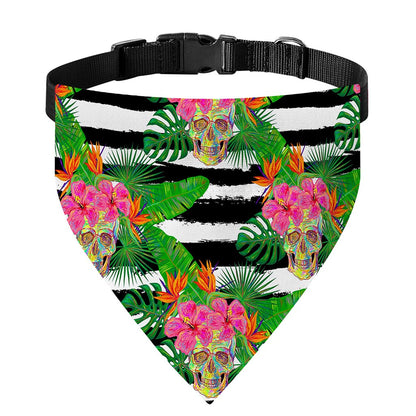 Aloha Skull Striped Pattern Print Over The Collar Dog Bandana