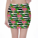 Aloha Skull Striped Pattern Print Pencil Mini Skirt