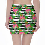 Aloha Skull Striped Pattern Print Pencil Mini Skirt