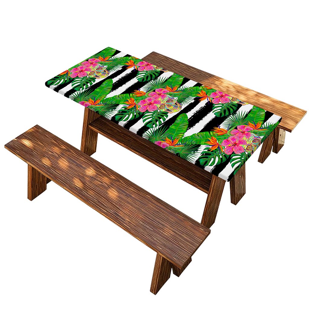 Aloha Skull Striped Pattern Print Picnic Table Cover