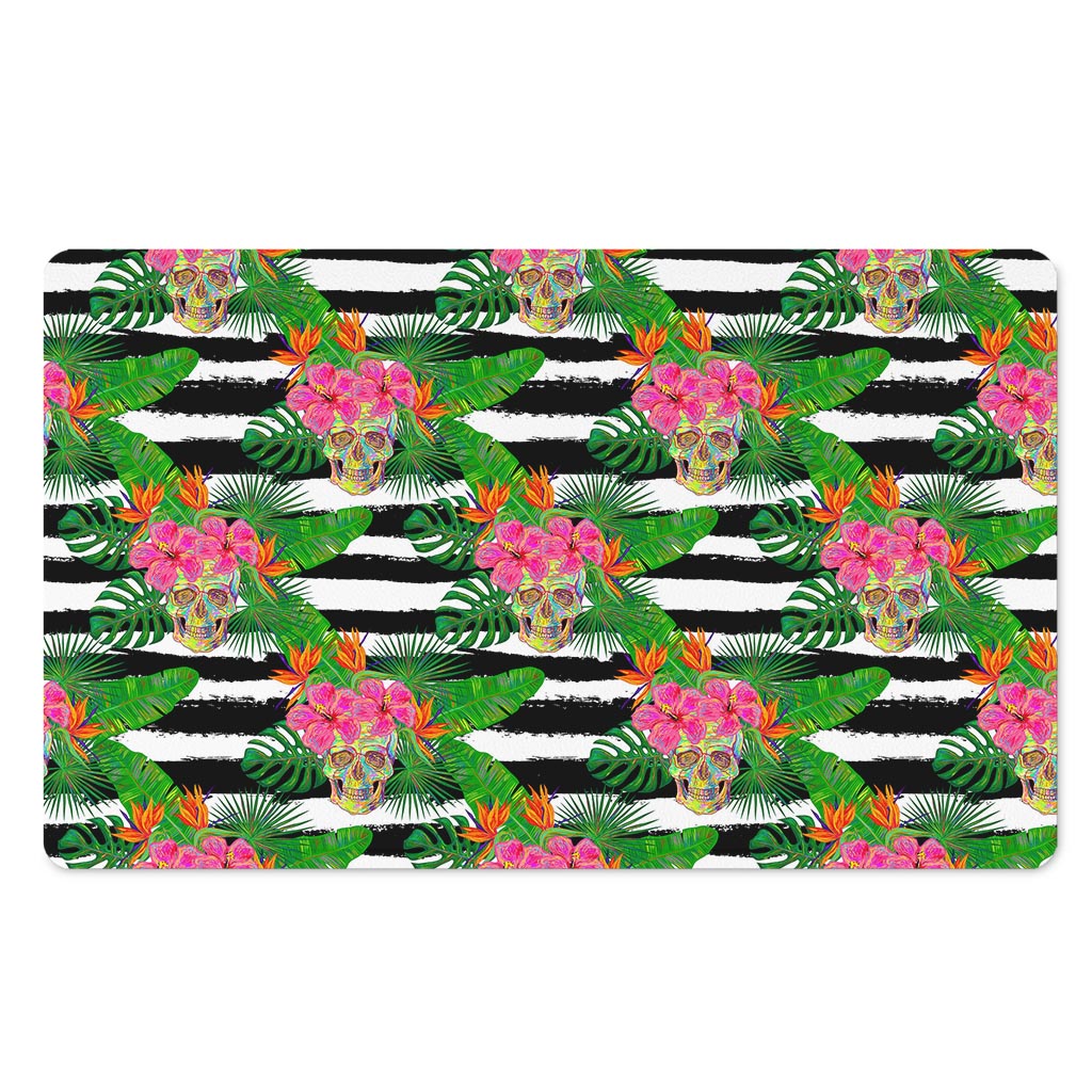 Aloha Skull Striped Pattern Print Polyester Doormat