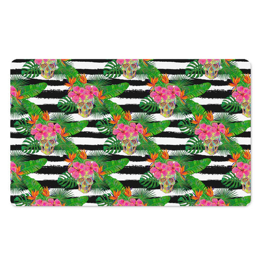 Aloha Skull Striped Pattern Print Polyester Doormat
