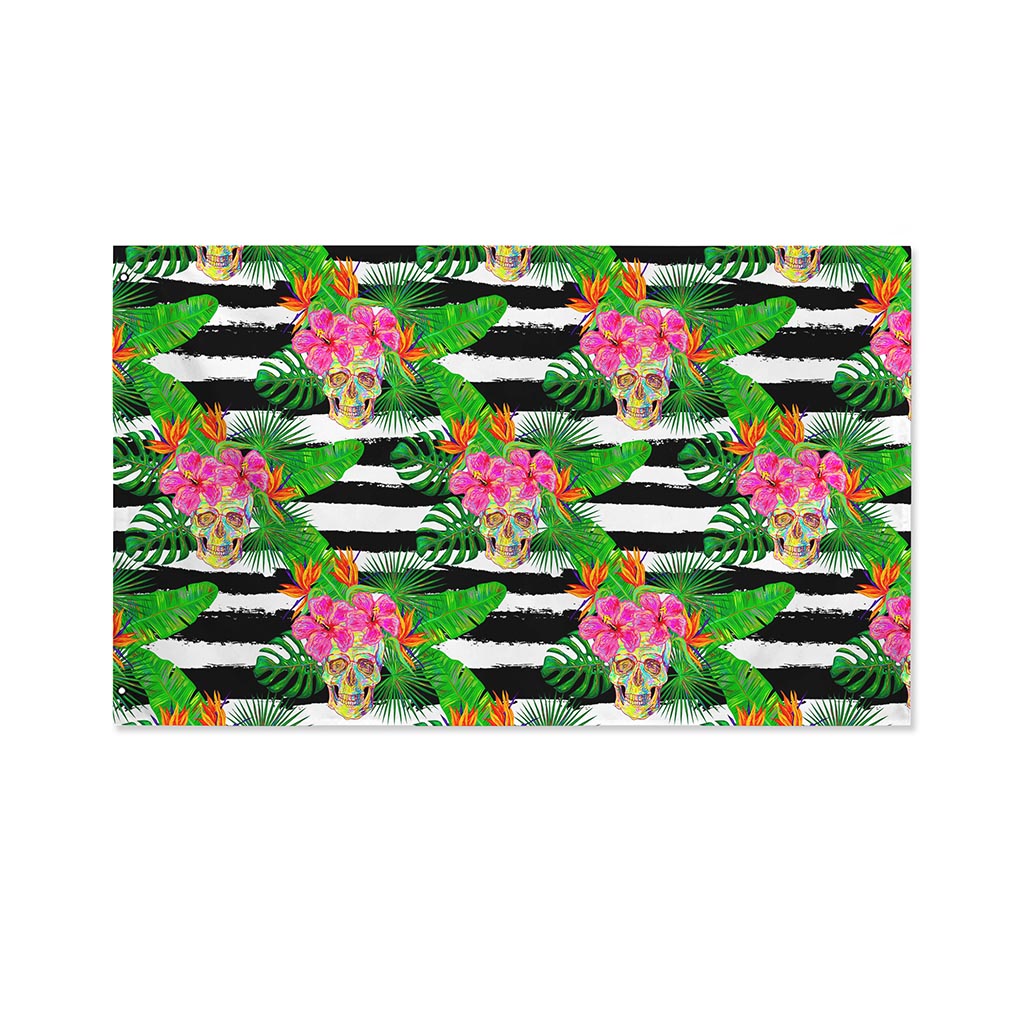 Aloha Skull Striped Pattern Print Polyester Flag