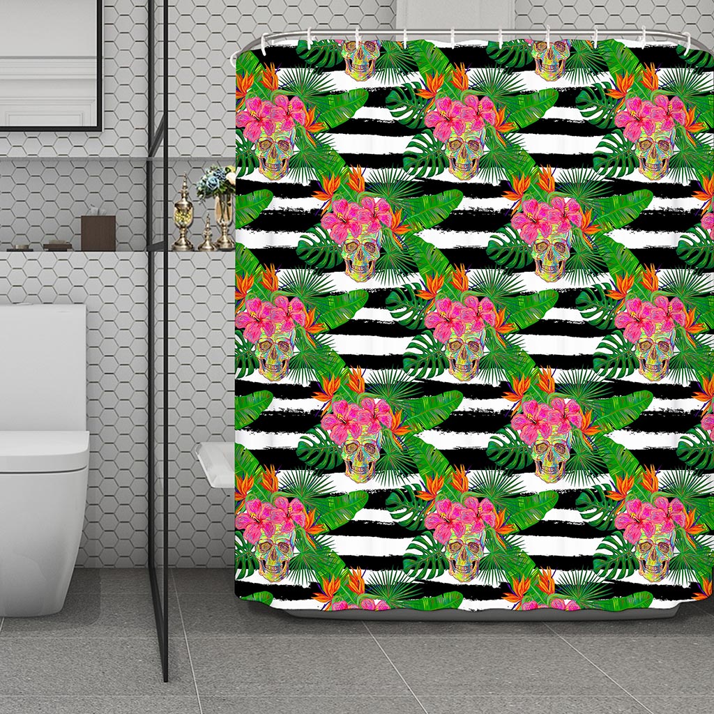 Aloha Skull Striped Pattern Print Polyester Shower Curtain