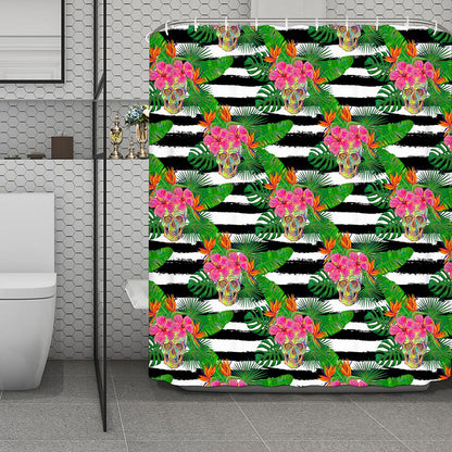 Aloha Skull Striped Pattern Print Polyester Shower Curtain