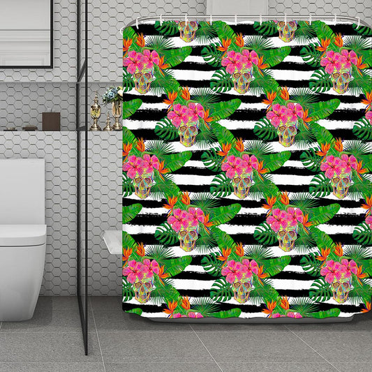 Aloha Skull Striped Pattern Print Polyester Shower Curtain