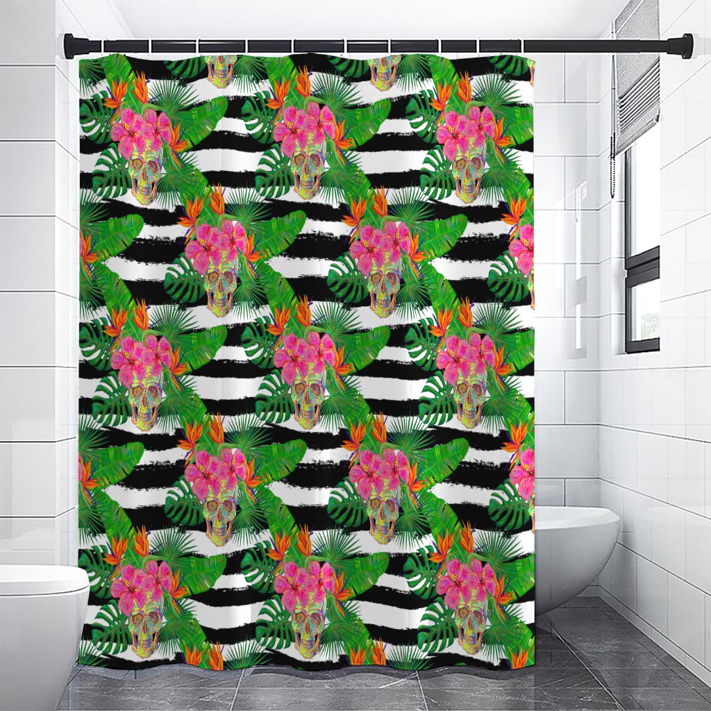 Aloha Skull Striped Pattern Print Premium Shower Curtain