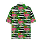 Aloha Skull Striped Pattern Print Rayon Hawaiian Shirt