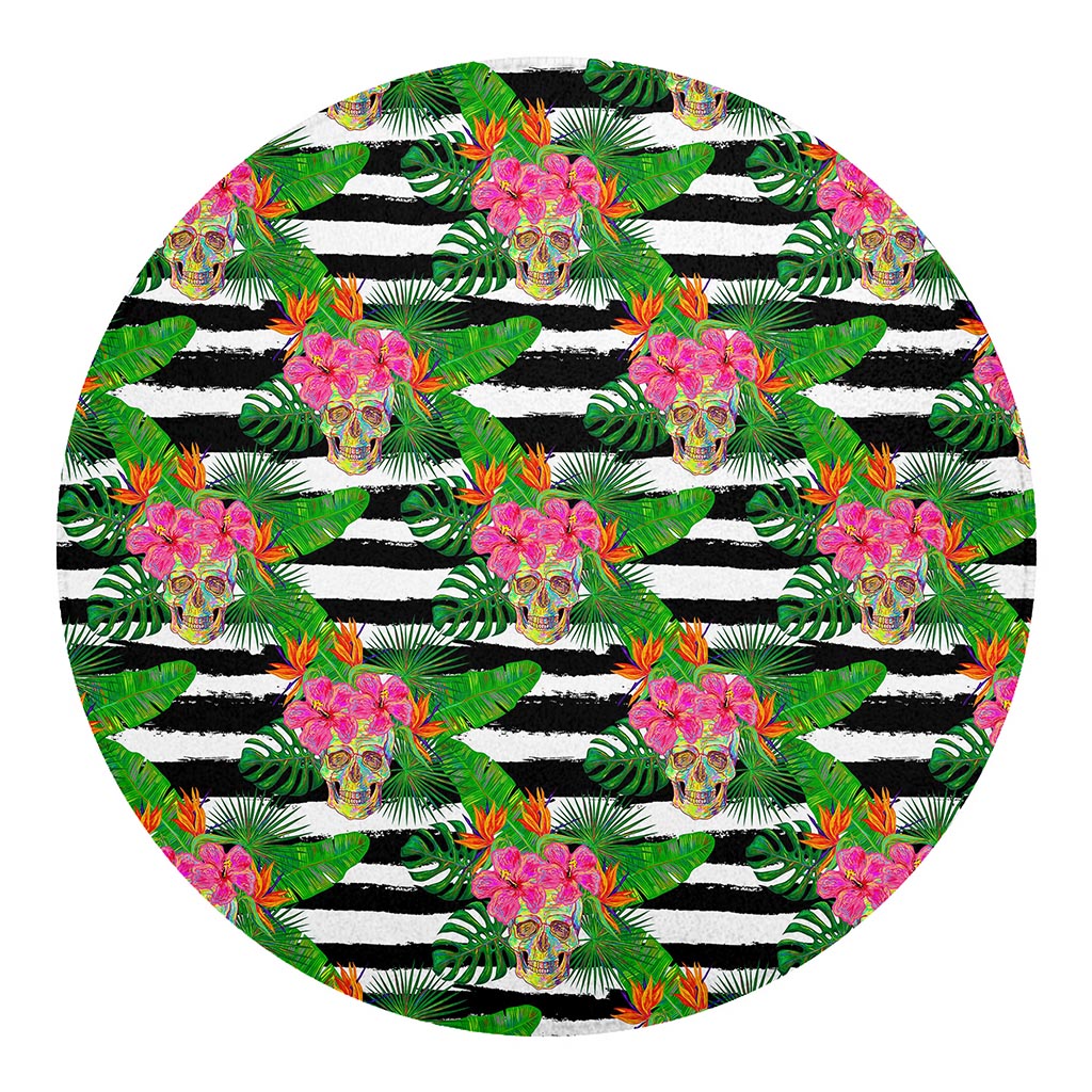 Aloha Skull Striped Pattern Print Round Blanket