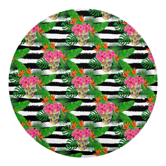 Aloha Skull Striped Pattern Print Round Blanket