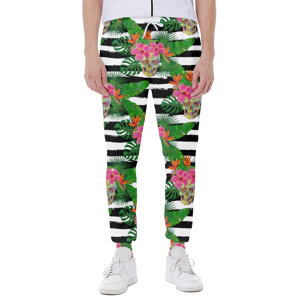 Aloha Skull Striped Pattern Print Scuba Joggers