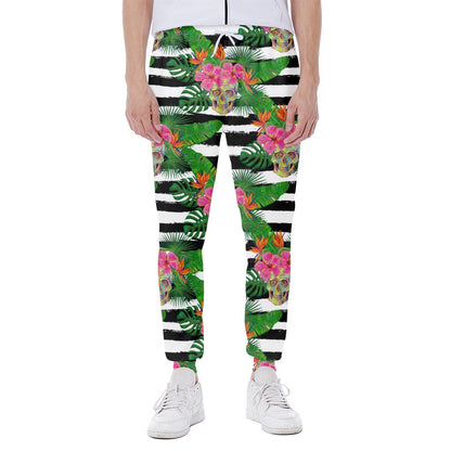 Aloha Skull Striped Pattern Print Scuba Joggers