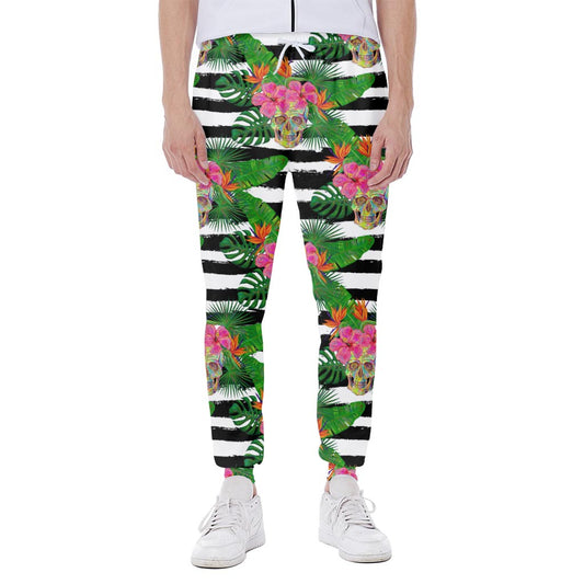 Aloha Skull Striped Pattern Print Scuba Joggers