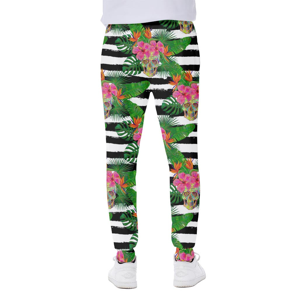 Aloha Skull Striped Pattern Print Scuba Joggers