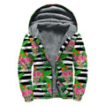 Aloha Skull Striped Pattern Print Sherpa Lined Zip Up Hoodie