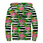 Aloha Skull Striped Pattern Print Sherpa Lined Zip Up Hoodie