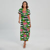 Aloha Skull Striped Pattern Print Short Sleeve Maxi Dress