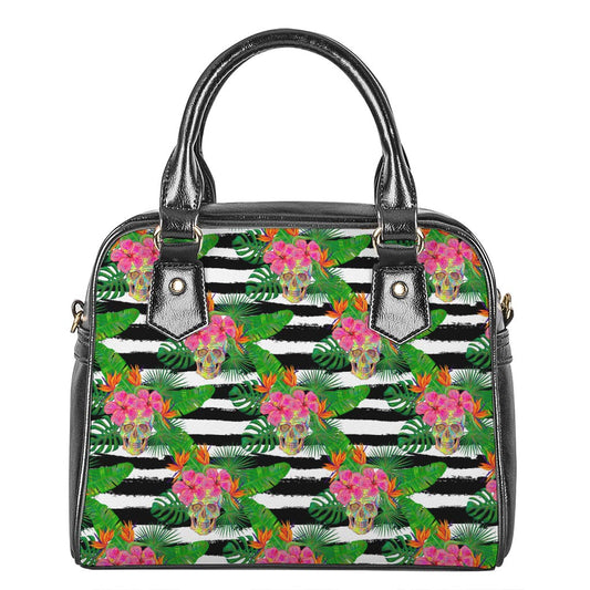 Aloha Skull Striped Pattern Print Shoulder Handbag