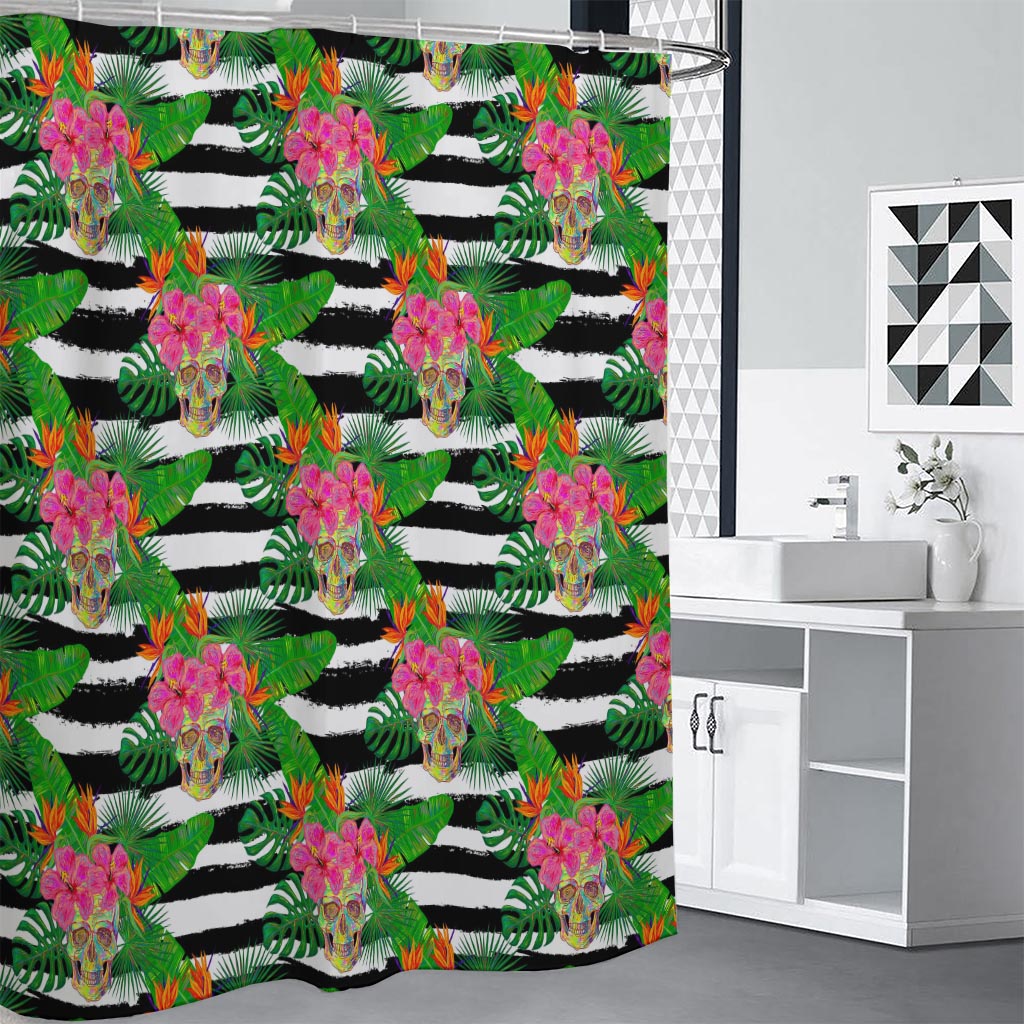 Aloha Skull Striped Pattern Print Shower Curtain