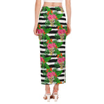 Aloha Skull Striped Pattern Print Side Slit Maxi Skirt