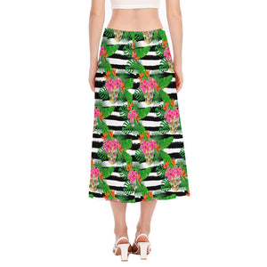 Aloha Skull Striped Pattern Print Side Slit Midi Skirt