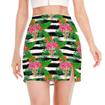 Aloha Skull Striped Pattern Print Side Slit Mini Skirt