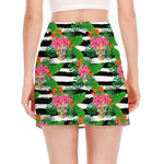 Aloha Skull Striped Pattern Print Side Slit Mini Skirt