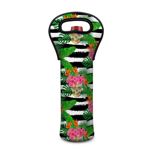 Aloha Skull Striped Pattern Print Single Neoprene Wine Tote