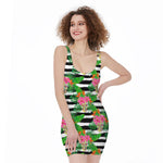 Aloha Skull Striped Pattern Print Sleeveless Bodycon Dress