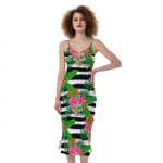Aloha Skull Striped Pattern Print Slim Fit Midi Cami Dress