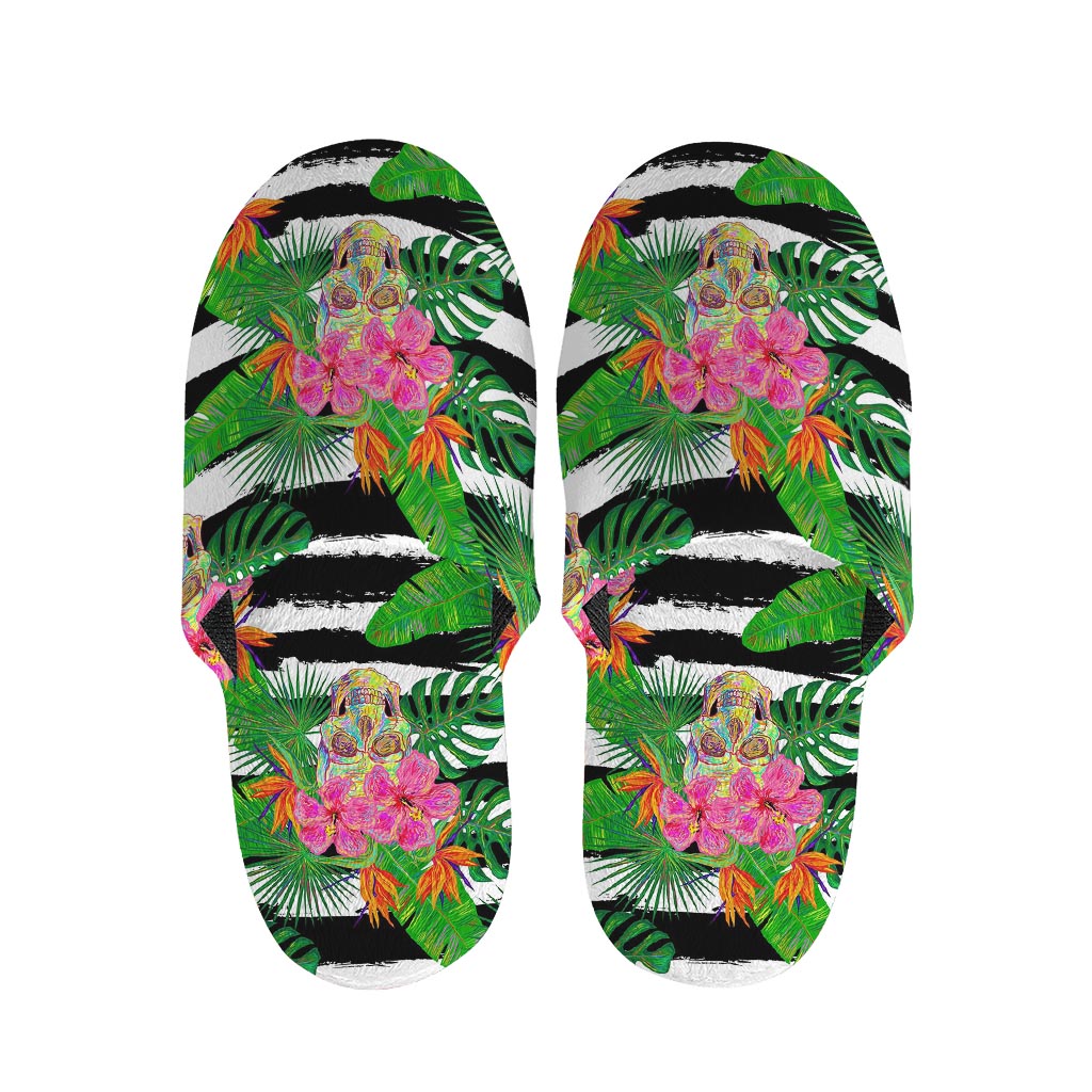 Aloha Skull Striped Pattern Print Slippers