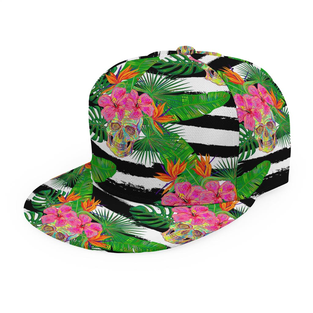 Aloha Skull Striped Pattern Print Snapback Cap