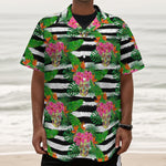 Aloha Skull Striped Pattern Print Textured Short Sleeve Shirt