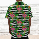 Aloha Skull Striped Pattern Print Textured Short Sleeve Shirt