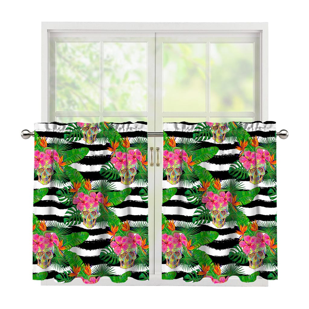Aloha Skull Striped Pattern Print Tier Curtains