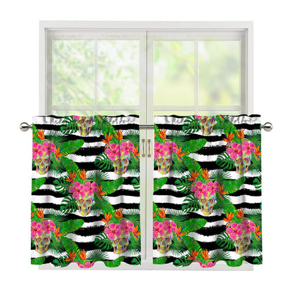 Aloha Skull Striped Pattern Print Tier Curtains