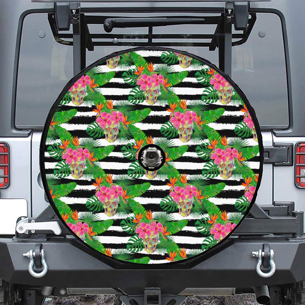 Aloha Skull Striped Pattern Print Tire Cover With Camera Hole