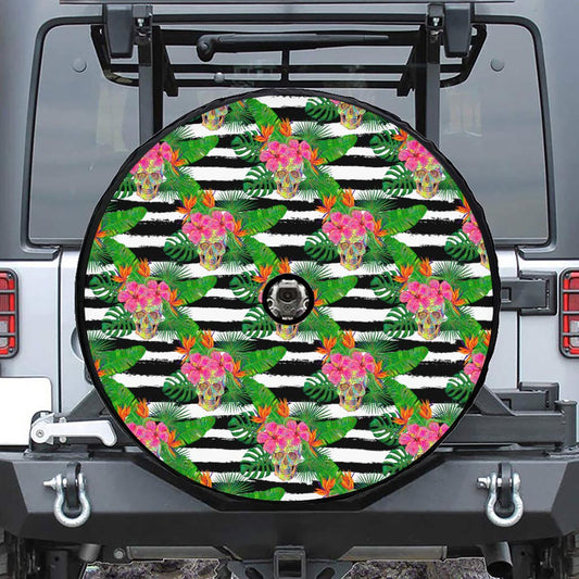 Aloha Skull Striped Pattern Print Tire Cover With Camera Hole