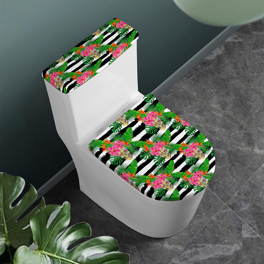 Aloha Skull Striped Pattern Print Toilet Lid And Tank Cover Set