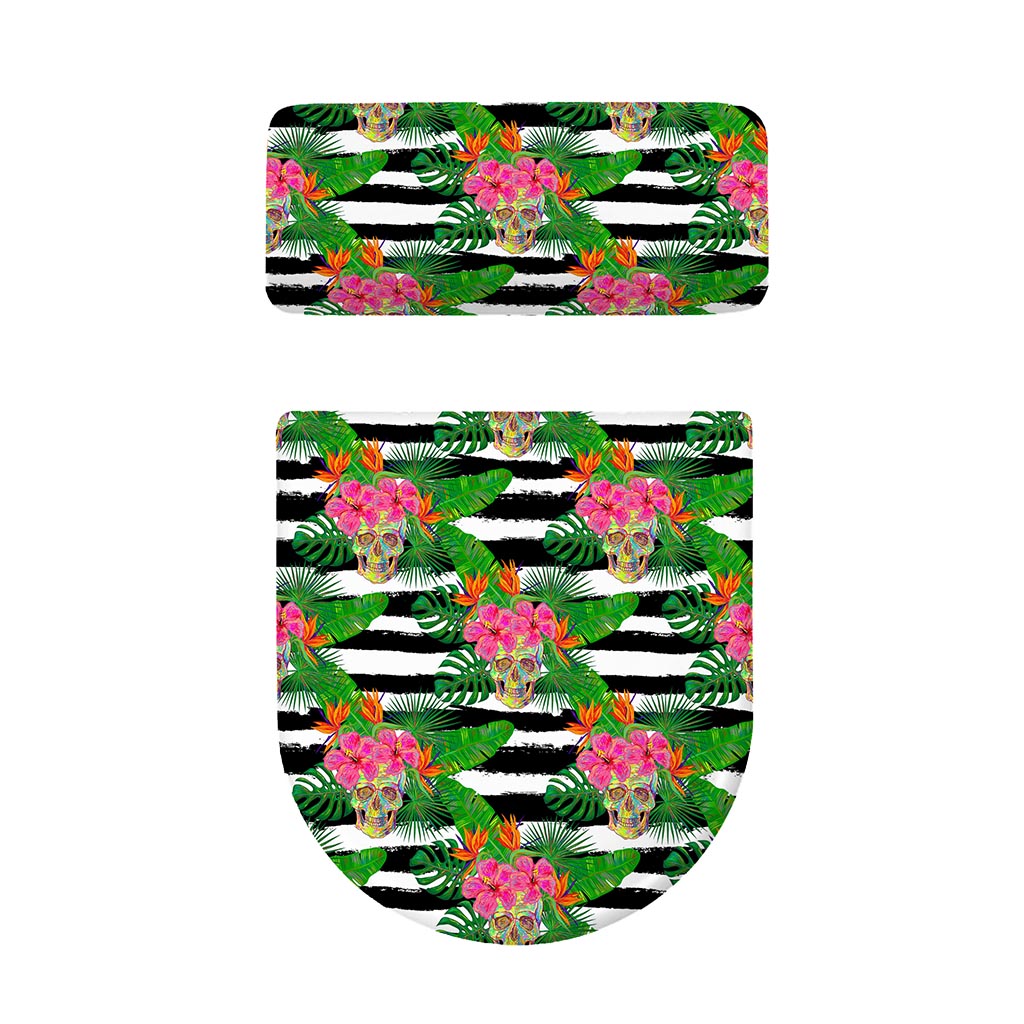 Aloha Skull Striped Pattern Print Toilet Lid And Tank Cover Set