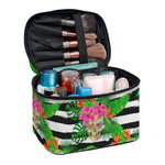 Aloha Skull Striped Pattern Print Travel Makeup Bag