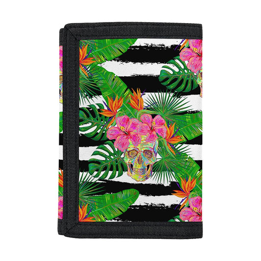 Aloha Skull Striped Pattern Print Trifold Wallet