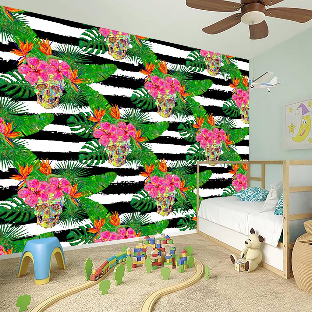 Aloha Skull Striped Pattern Print Wall Sticker