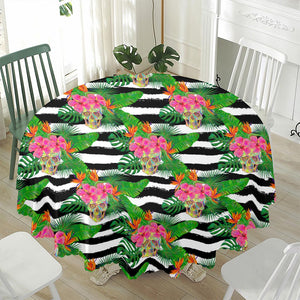 Aloha Skull Striped Pattern Print Waterproof Round Tablecloth